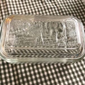 Covered glass dish w cow